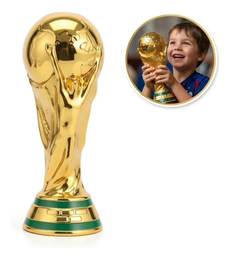 Taça Copa Do Mundo Dourada 25x10cm Decoração Réplica Futebol Dourado