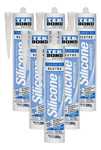 Silicona Neutra Transparente 280 Gr Pack X6 Tek Bond Mm