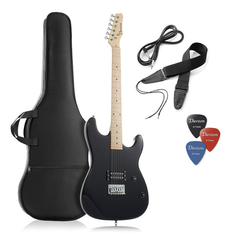 Guitarra Electrica Tamaño Completo 39  Negro Kit Para Bolsa