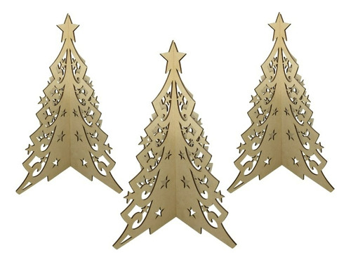 Set De 3 Arbolitos De Navidad Madera Mdf Modelo #02