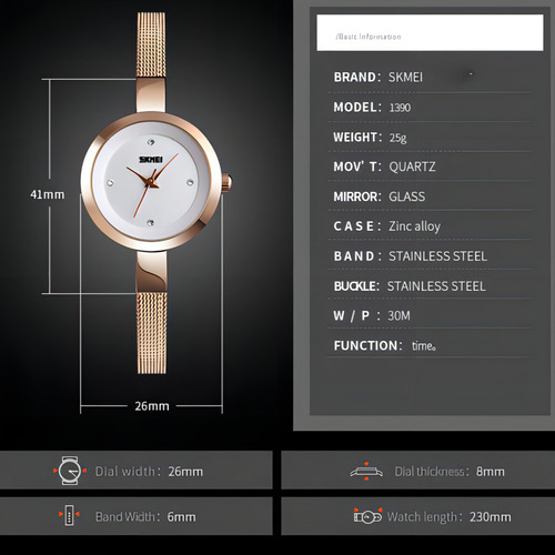 Relojes De Cuarzo Impermeables De Acero Inoxidable Skmei Par Color De La Correa Rose