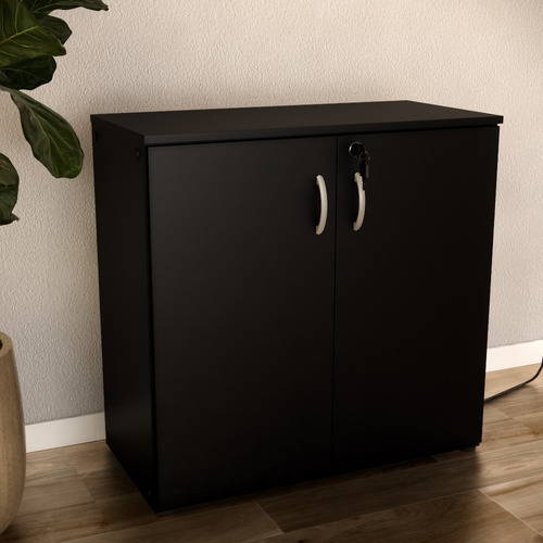 Armário Baixo Para Escritório Com 2 Portas Com Chave Preto