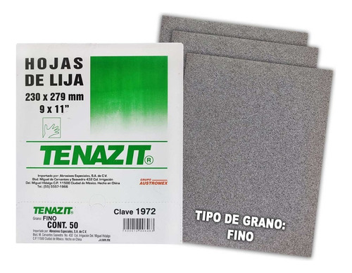 Lija Uso Manual Tenazit Grano Fino 9 X 11 PuLG 50pzas Cantidad De Granos 150