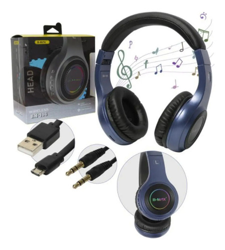 Headphone Bluetooth Sem Fio Com Isolamento Acústico Cor Azul