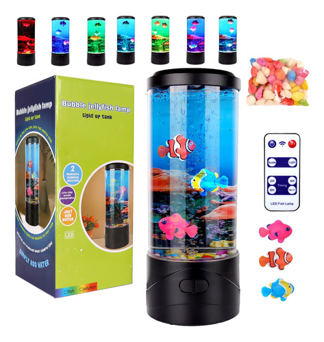 Iluckyla Lampara Led De Lava De Peces De Burbujas Con 8 Colo