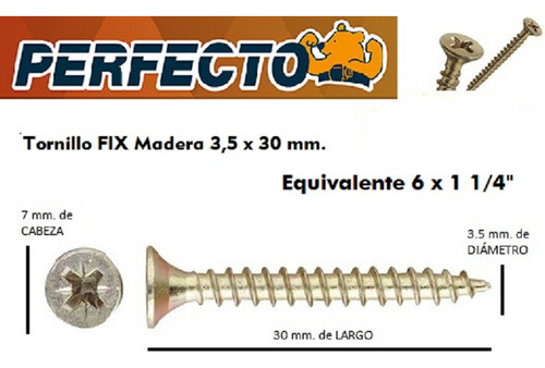 Tornillo Para Madera 3,5 X 30 Mm (6 X 1 1/4) Caja X 500 U.