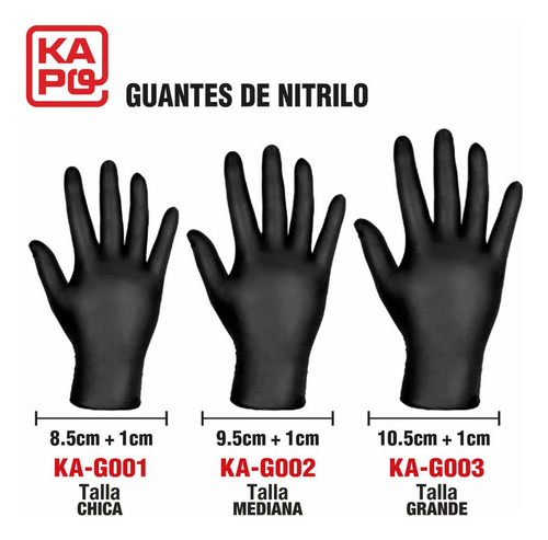 Guantes De Nitrilo Libre De Latex Sin Polvo Negro Kapo Talla S