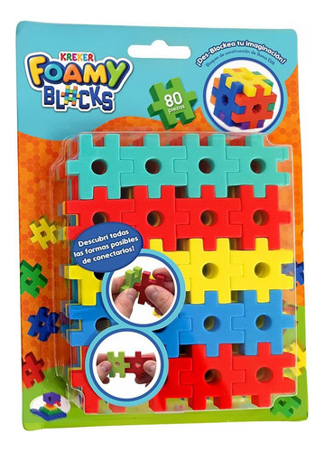 Foamy Blocks 80 Bloques 3d Encastrables Goma Eva Figuras
