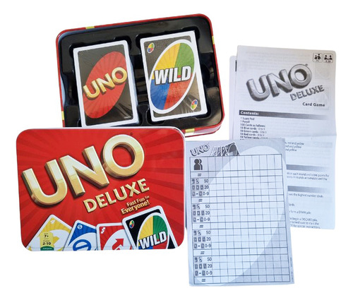 Uno Deluxe Juego De Cartas + Caja De Aluminio Jugo De Mesa