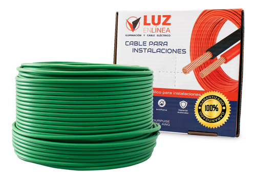 Cable Eléctrico Profesional Calibre 10 Thw Cca Verde, Caja Con 50m, Marca Luz En Linea, Modelo Lel-pro10-50v