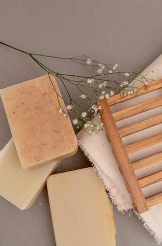 Imagen 5 de 5 de Jabonera Madera Teka Artesanal Baño Pack 2 Piezas
