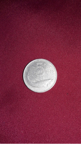 Moneda Italiana De 5 Liras,1955