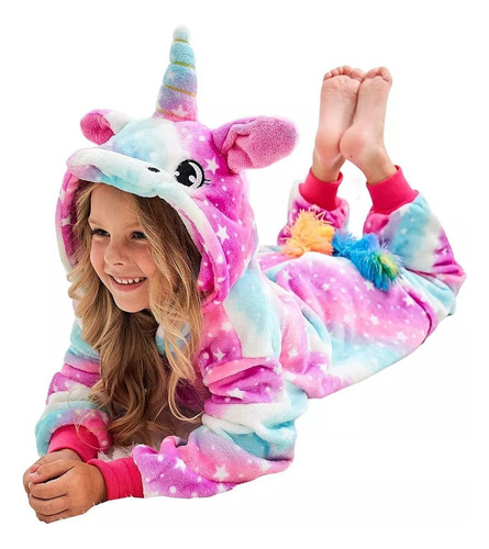 Pijama De Una Pieza Coral Fleece Unicornio Para Niños