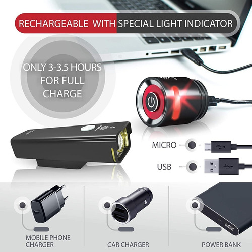 Imagen 2 de 6 de Luces Led Bicicleta Ciclismo 800 Lúmens Impermeable Usb