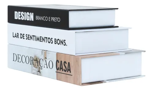 Kit 3 Livros Fake Decoraçao Caixas Porta Objeto Decorativo Cor Casa Decoração