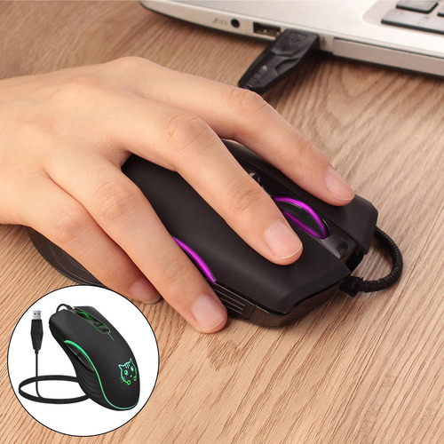 Ratón Ergonómico Para Juegos Con Cable, Luces De