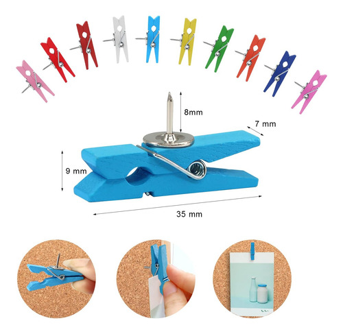 50 Clips De Alfiler, Multicolor Con Clips De Madera, Clips D