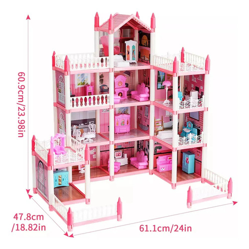 Casa De Muñecas Grande Con Muebles, 1 Dormitorio Y 4 Dormito