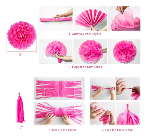 Kit Fiesta De Cumpleaños Rosa Dorado Globos Pompones 64pcs