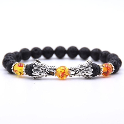 Manilla Pulsera Piedras Lava Volcánica Dragon Resina Hombre