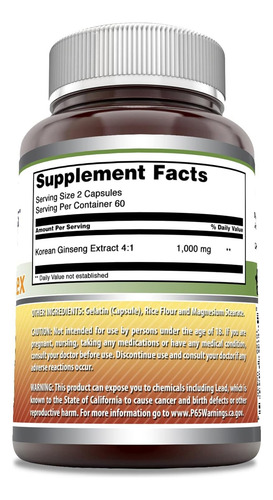 Amazing Formulas Complejo Ginseng Suplemento 120 Caps