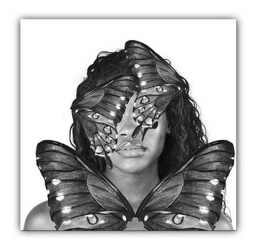Cuadro Decorativo Canvas 70x70 Mujer Mariposa B/n Rostro