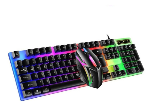 Teclado Gamer Gaming Oficina En Español Con Letra Ñ Luz Rgb Color del mouse Negro Color del teclado Negro