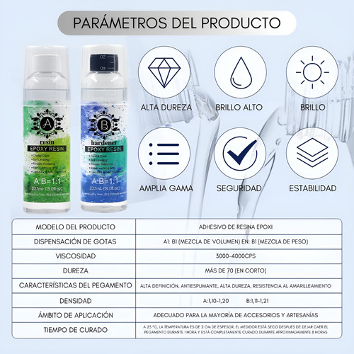Resina Epóxica 1:1 Ultra Transparente 237 Ml 14 Accesorios