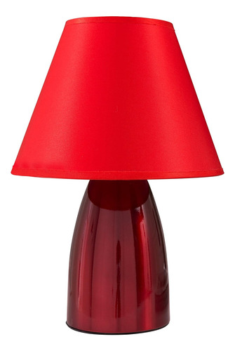 Lámpara De Mesa Con Cuerpo Met. Rojo Y Pantalla Tela