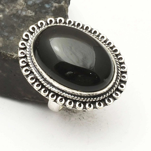 Anillo Artesanal Plata Indu Con Onix Negro Negro 18