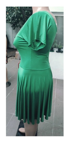 Vestido Pin Up Plato Corto Seda Fría Liso Verde Mariqueza
