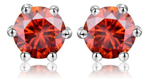 Aros Aretes De Plata Con Diamante Rojo De Moissanita