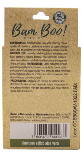 Imagen 6 de 8 de 20 Pack Shampoo Sólido Artesanal Aloe Vera 80 Gr Bam Boo!