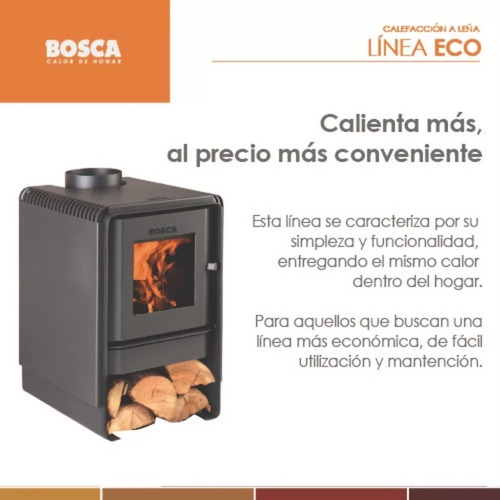 Salamandra Bosca Eco 350 Estufa Leña 130m2 Kit Envio Gratis