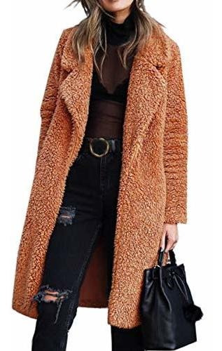 Angashion Mujer Fuzzy Polar Lapel Frente Abierto 9789z