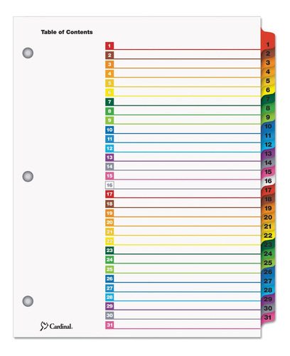 Tabla De Contenidos Y Divisores Imprimibles Cardenal