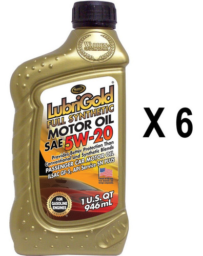 Aceite Motor Warren Lubrigold 5w20 Sintetico, 5.678 Lt