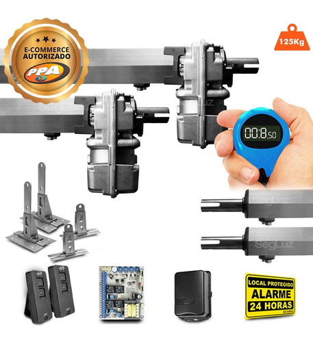 Imagem 1 de 10 de Kit Motor Portão Eletrônico Pivotante Duplo Ppa + 4 Suportes
