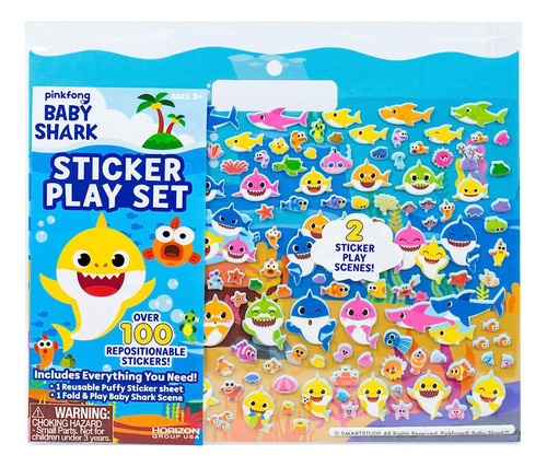 100 Pegatinas Dereutilzables Baby Shark