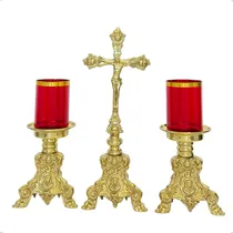 Comprar Candeleros Y Cruz Barroco Pie Leon Vasos Rojos Cruz De 49 Cm