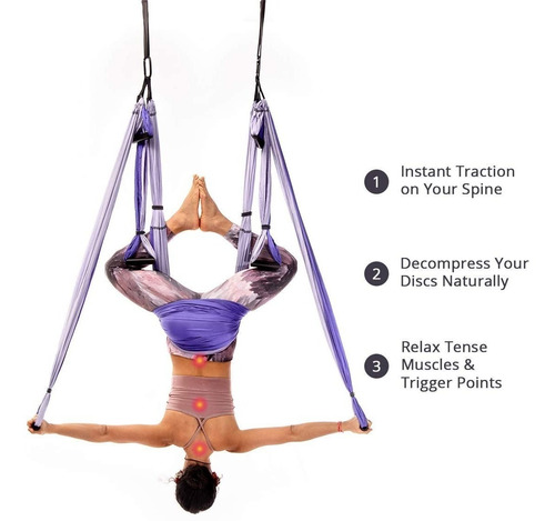 Imagen 2 de 9 de Trapecio Aéreo Para Yoga Color Morado Inversión Swing