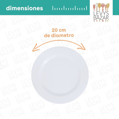 6 Plato Playo Postre Melamina Blanca 20cm Comedores Plastico