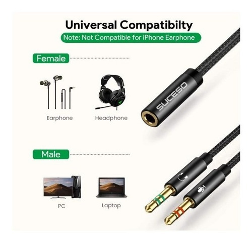 Imagen 2 de 5 de Cable Adaptador Jack 3.5mm Audifono Microfono Y Audio Pc