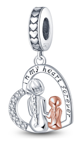 Charm Corazón Amor Madre E Hija En Plata 925 Silver Heart