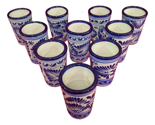 Set 15 Tequileros De Talavera Poblana Azul Tradicional  Tql