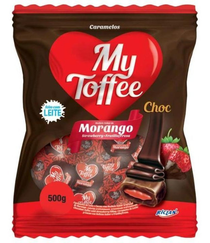 Bala Caramelo My Toffee Chocolate Recheio Morango 500g
