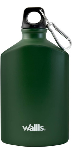Botella Plana 500ml Aluminio Wallis C/gancho Verde Militar