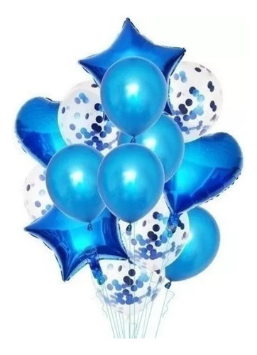 Bouquet Globo Latex Confetti Color Azul Corazon Estrella