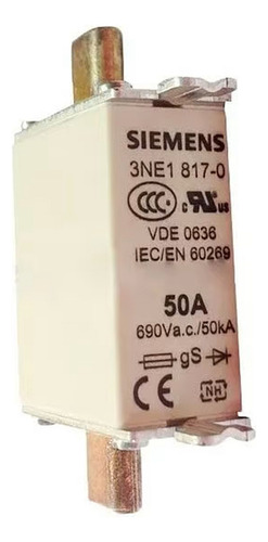 Fusible Sitor ultrarrápido Siemens 3ne1 817-0, 50 A, 690 VAC