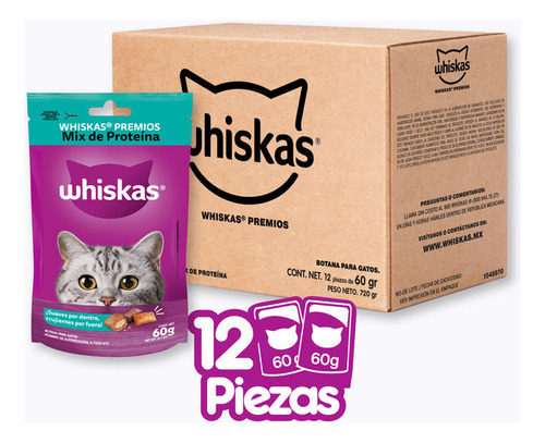 Whiskas Premios Para Gato Mix De Proteinas 12 Pack 60gr C/u